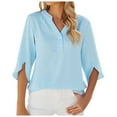 thumbnail image 1 of Women's Fashion V Neck Casual Chiffon T-Shirt Soft Comfortable Button Down Blouse Stylish Mid Sleeve Top, 1 of 2