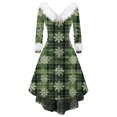 thumbnail image 1 of Women's Fashion V-Neck Casual Fit Christmas Print Party Long Sleeve Dress, Plush Trim, Holiday Print, Retro Style, Party Wear, Slim Fit, Festive,Light Green,2XL, 1 of 3