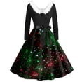 thumbnail image 1 of Women's Fashion V-Neck Casual Slim Christmas Printed Long Sleeve Hair Collar Dresses for Elegant Holiday Events and Parties,Dark Green,5XL, 1 of 4