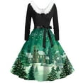thumbnail image 1 of Women's Fashion V-Neck Casual Slim Christmas Printed Long Sleeve Hair Collar Dresses for Elegant Holiday Events and Parties,Green,M, 1 of 4