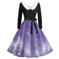 thumbnail image 1 of Women's Fashion V-Neck Casual Slim Christmas Printed Long Sleeve Hair Collar Dresses for Elegant Holiday Events and Parties,Light Purple,XL, 1 of 4
