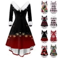 thumbnail image 1 of Women's Fashion V-Neck Casual Slim Fit Christmas Print Furry Party Long Sleeve Dress, Christmas Gifts Women Idea for Holiday Fall and Winter Parties,Red,L, 1 of 4