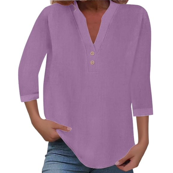 Women's Fashion V Neck Casual Top Comfortable Button Down Shirt Stylish Sleeve Blouse for Daily Wear Outfit