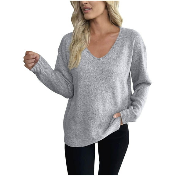 Women's Fashion V-Neck Long Sleeve Knit Pullover 2025 Trendy Lightweight Soft Fabric Casual Daily Wear Versatile Sweater