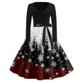 thumbnail image 1 of Women's Fashion V-Neck Relaxed-Fit Christmas Print Long-Sleeved Dress for Comfortable Holiday Fashion and Casual Outings,Multicolor,S, 1 of 5