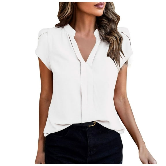 Women's Fashion V Neck Short Sleeve Solid Color T-Shirt Casual Comfortable Soft Breathable Stylish Top