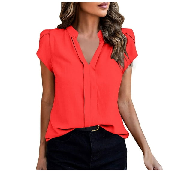 Women's Fashion V Neck Short Sleeve Solid Color T-Shirt Casual Comfortable Soft Breathable Stylish Top