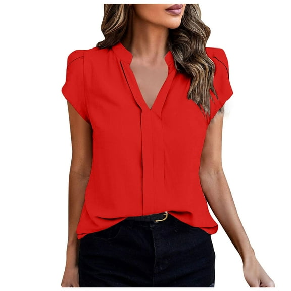 Women's Fashion V Neck Short Sleeve Solid Color T-Shirt Casual Comfortable Soft Breathable Stylish Top