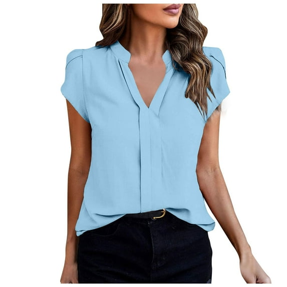 Women's Fashion V Neck Short Sleeve Solid Color T-Shirt Casual Comfortable Soft Breathable Stylish Top