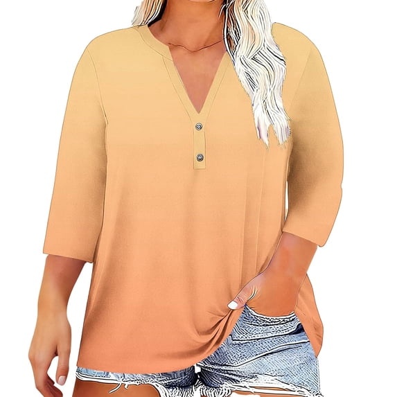 Women's Fashion V-Neck Short Sleeve T-Shirt, Casual Button Placket Tee with Relaxed Fit, Multiple Colors Available