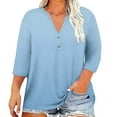 thumbnail image 1 of Women's Fashion V-Neck Short Sleeve T-Shirt, Casual Button Placket Tee with Relaxed Fit, Multiple Colors Available, 1 of 5