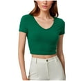 thumbnail image 1 of Women's Fashion V Neck Slim Fit Rayon Ribbed Short Sleeve T-Shirt Casual Comfortable Stretchy Soft Basic Top for Everyday Wear, 1 of 2