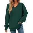 thumbnail image 1 of Women's Fashion V-neck Cozy Long Sleeved Sweatshirt Pullover Casual Sweat Shirts Cute Fall Winter Loose Fit Outfits, 1 of 5