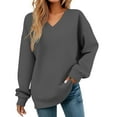 thumbnail image 1 of Women's Fashion V-neck Cozy Long Sleeved Sweatshirt Pullover Casual Sweat Shirts Cute Fall Winter Loose Fit Outfits, 1 of 4