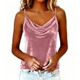thumbnail image 1 of Women's Fashion Velvet Draped Cowl Neck Spaghetti Strap Sleeveless Camisole Casual Top Pink, 1 of 5