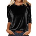 thumbnail image 1 of Women's Fashion Velvet Short Sleeve T-Shirt Soft Casual Basic Comfort Wear Top For Fall And Winter Seasons Oversized T-shirts Short Sleeve Crewneck Casual Tops, 1 of 7