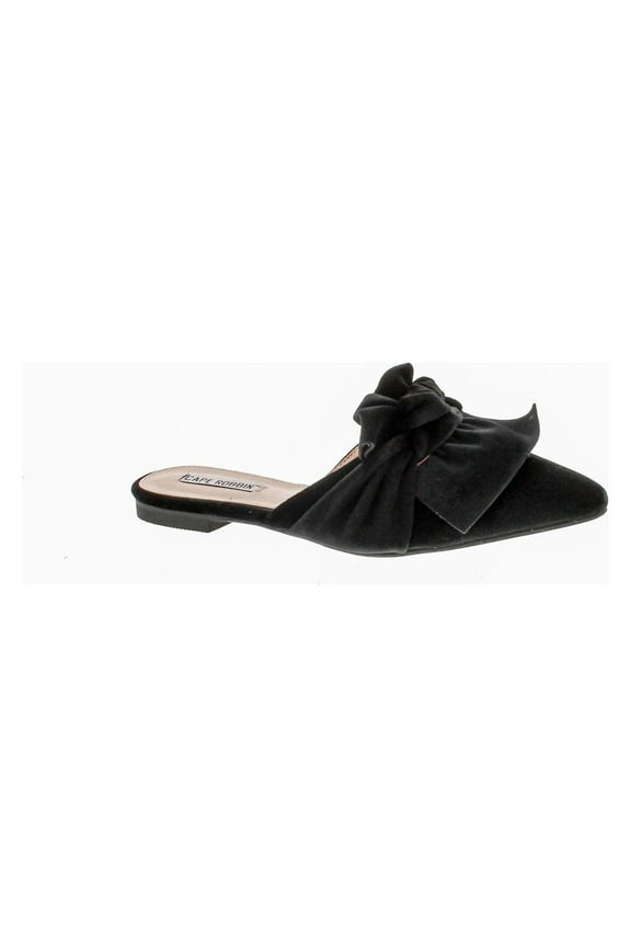 Women's Fashion Velvet Slip On Pointy Toe Bow Decor Slide Slipper Loafer Flats, Black, 11