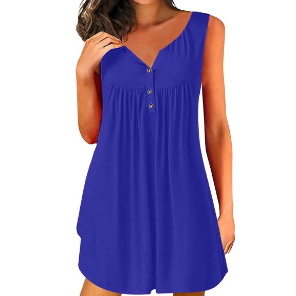 Women's Fashion Vest Waist Waist Large Swing Dress Round Neck Buttons Fall Casual Dresses for Women Loose Dresses for Women Summer Juniors Summer Dresses Fashion Dresses for Women Summer Casual Dress