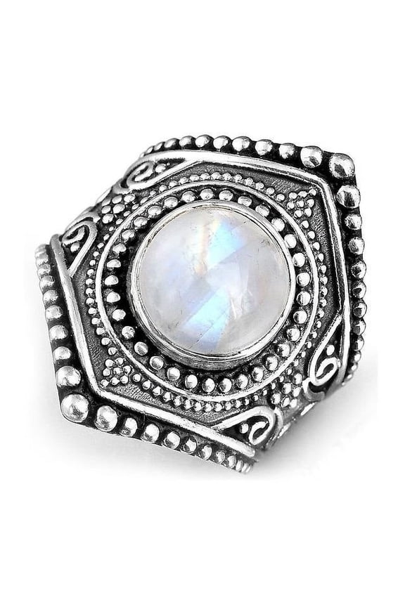 Womens Fashion Silver Alloy Ring Geometric Vintage Moonstone Ring Simple Elegant Design Alloy Silver Ring for Women Fashion Jewelry