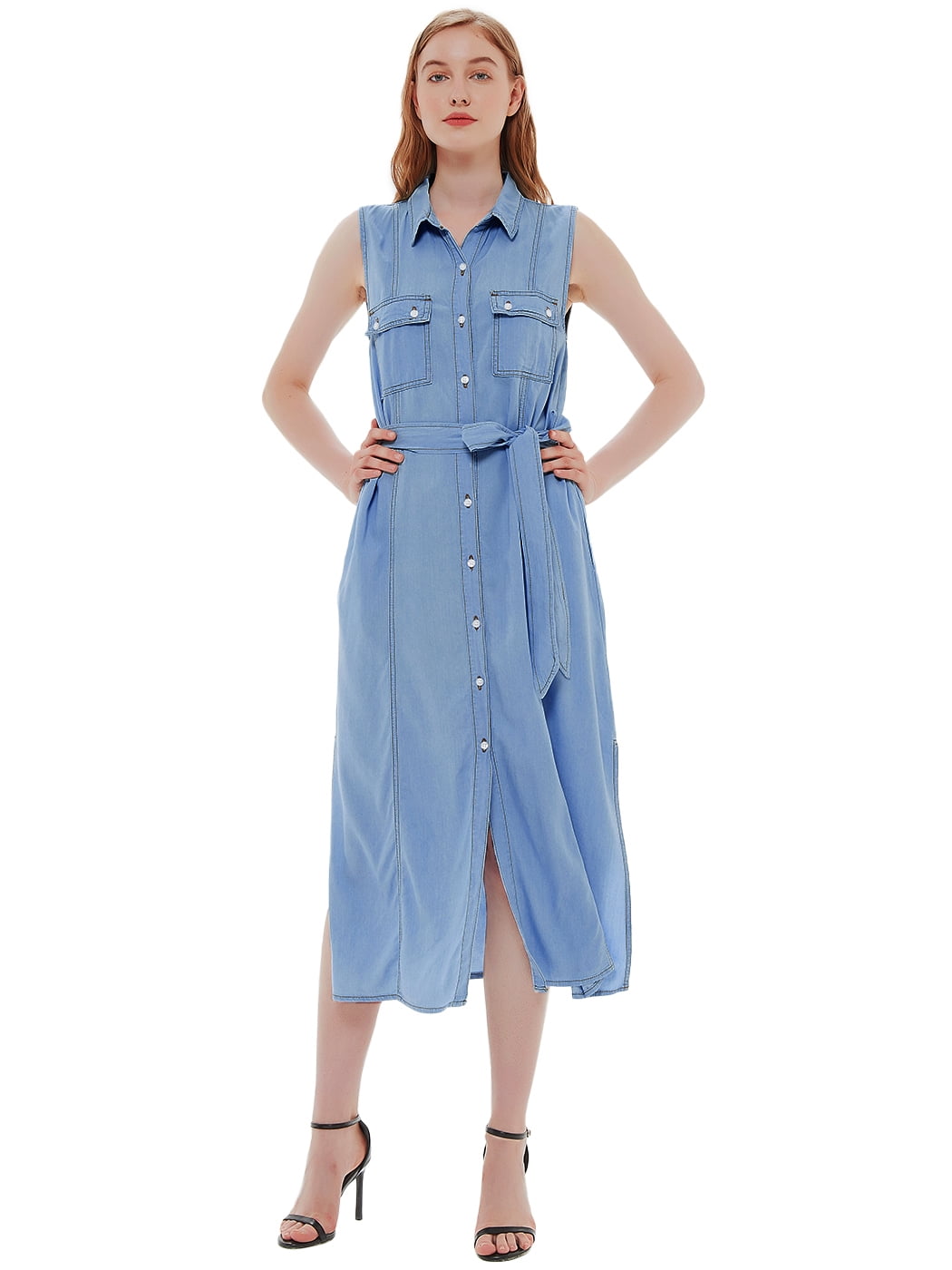 Women s Fashion Vintage Sleeveless Jean Shirt Dress Button Up Denim women-s-fashion-vintage-sleeveless-jean-shirt-dress-button-up-denim
