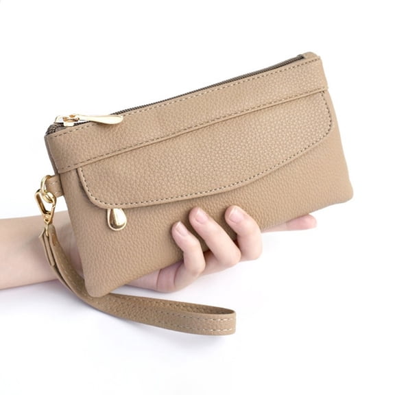 Women's Fashion Wallets & Clutch Purses, Long Design Pouch With Hand Strap, Soft Pu Leather Minimalist Wallet For Daily Use, Zipper Closure Multiple Card Holders Coin Compartment