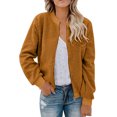 thumbnail image 1 of Women's Fashion Warm Shearling Zip Up Solid Jacket Khaki Yellow M, 1 of 7