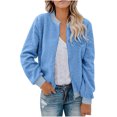 thumbnail image 1 of Women's Fashion Warm Shearling Zip Up Solid Jacket Sky Blue M, 1 of 7