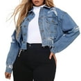 thumbnail image 1 of Women's Fashion Washed Distressed Cropped Denim Jacket Long Sleeve Ripped Hole Short Jean Coat Fall 2025, 1 of 5