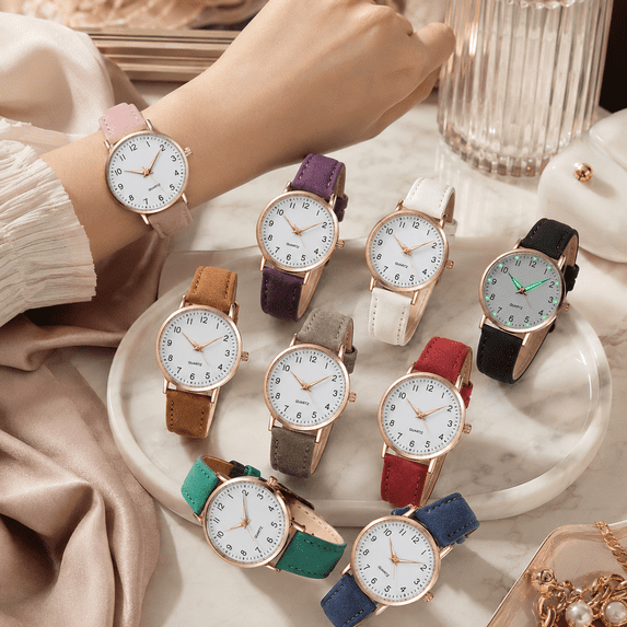 Women’s Fashion Watch Designed With Quartz Movement, Analog Wrist Watch Display, Round White Dial And Slim Strap In Multiple Colors