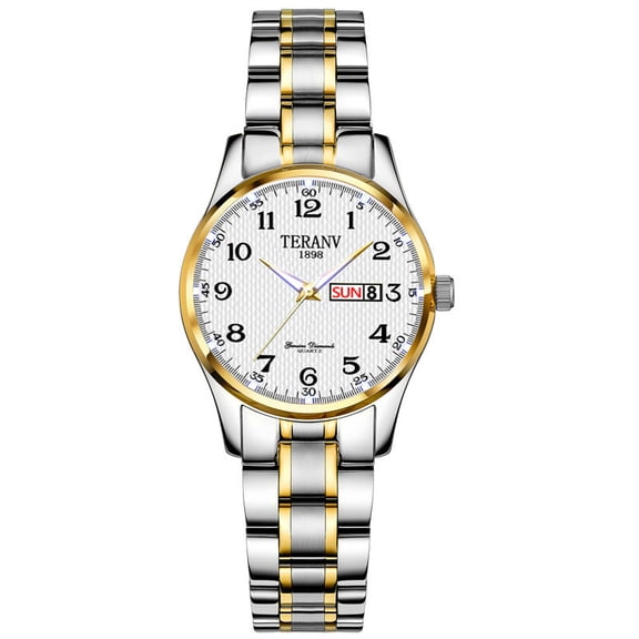 Women's Fashion Watch with Digital Dual Calendar, Luminous Waterproof Watch for Women, Chinese and English Display, Trendy Business Wristwatch for Women