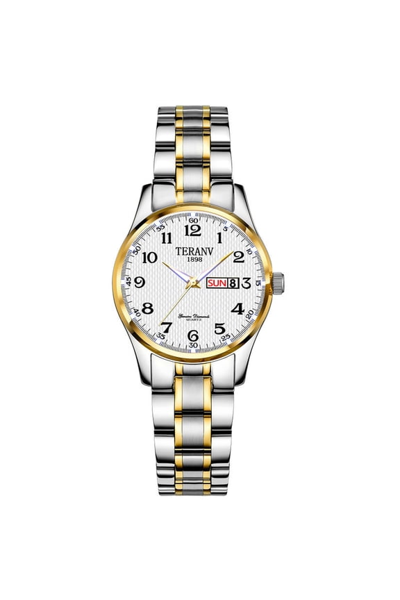 Women's Fashion Watch with Digital Dual Calendar, Luminous Waterproof Watch for Women, Chinese and English Display, Trendy Business Wristwatch for Women