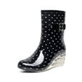 thumbnail image 1 of Women's Fashion Wave Point Rain Boots Wedges Leg Rain Boots with Button DecorationWater Shoes Olive Overalls Women Black Women Sandal, 1 of 9