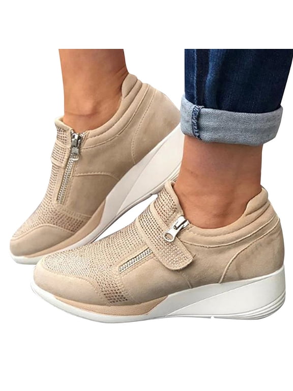 Women's Fashion Wedge Sneakers | Casual Platform Loafers | Slip On Lightweight Sneakers | Arch Support Walking Shoes for Women