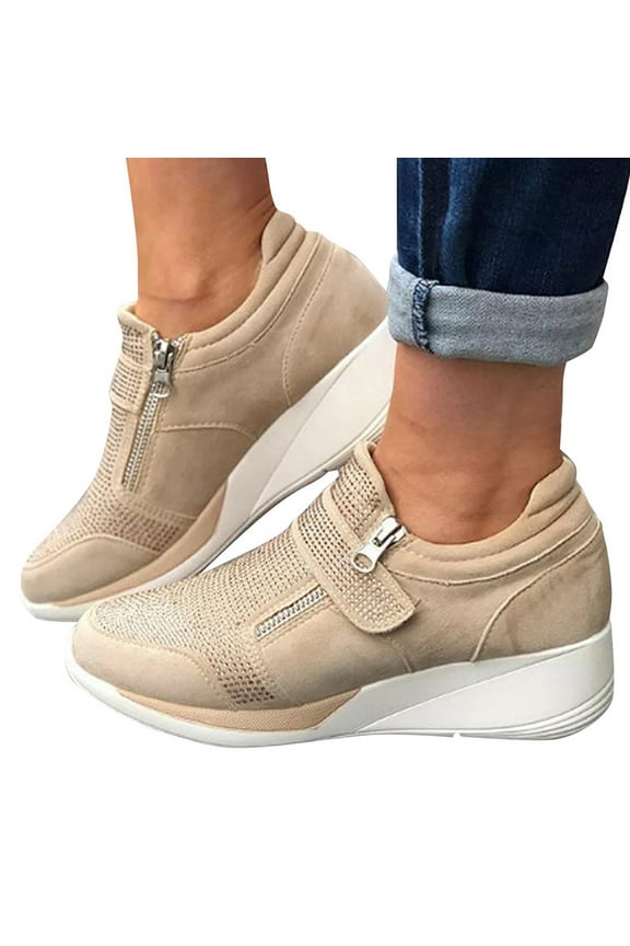 Women's Fashion Wedge Sneakers | Casual Platform Loafers | Slip On Lightweight Sneakers | Arch Support Walking Shoes for Women