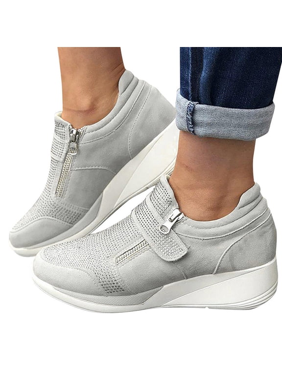 Women's Fashion Wedge Sneakers | Casual Platform Loafers | Slip On Lightweight Sneakers | Arch Support Walking Shoes for Women