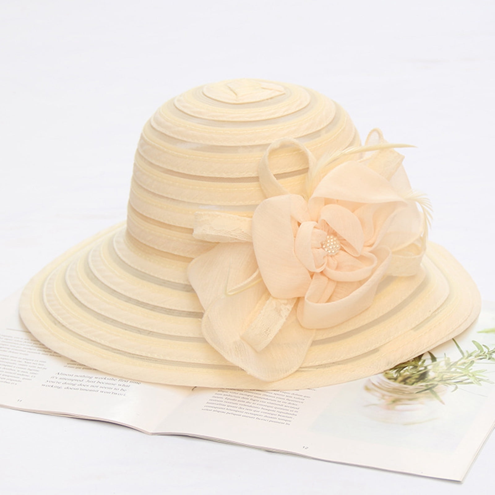 Women's Fashion Wide Brim Sun Hat With Lace Flower Detail Foldable ...