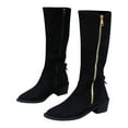 thumbnail image 1 of Women’s Fashion Wide Calf Boots Pointed Toe Suede Leopard Side Zipper Knee High Boots, Women Knee High Boots Chunky Block Heel Wide Calf Fashion Dress Boot, 1 of 7