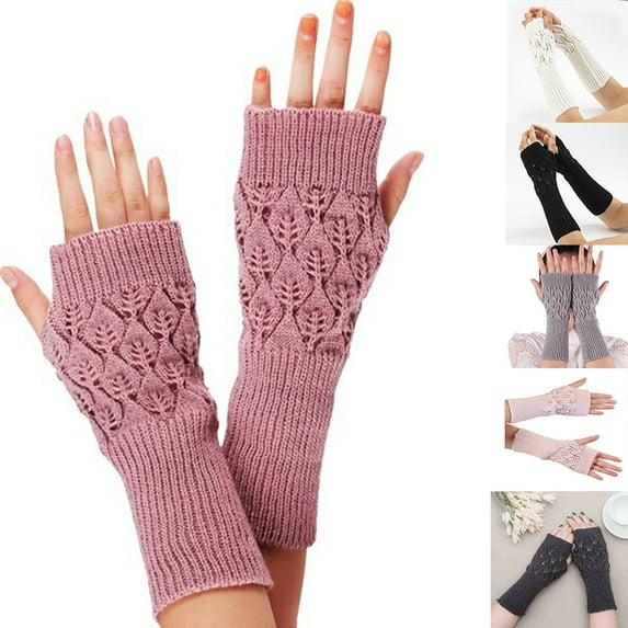 Women's Fashion Winter Autumn Knitted Wool Mitt Half Finger Gloves