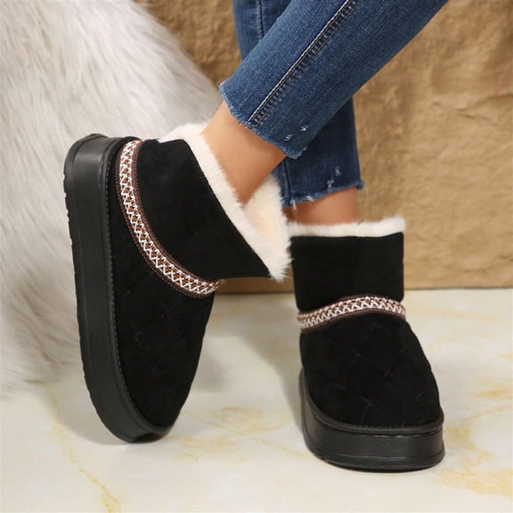 Women's Fashion Winter Boots - Plain Booties, Cozy Fleece Lined With Thick Traction Sole