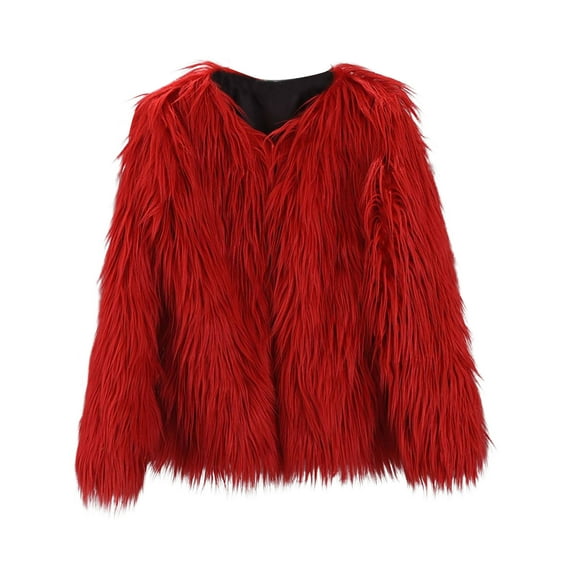 Women's Fashion Winter Coat Sherpa Fleece Faux Fur Shearling Oversized Trendy Jackets Warm Outerwear Red XXXL