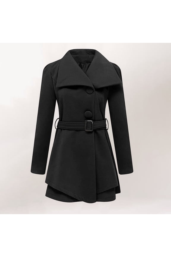 Women's Fashion Winter Coats Notched Lapel Double Peacoat Solid Warm Trench Coat A Line Elegant Dress plus Size Ski Tops Women Wool Dress Rain Jacket for plus Size Women Winter Trench Coat Women Long