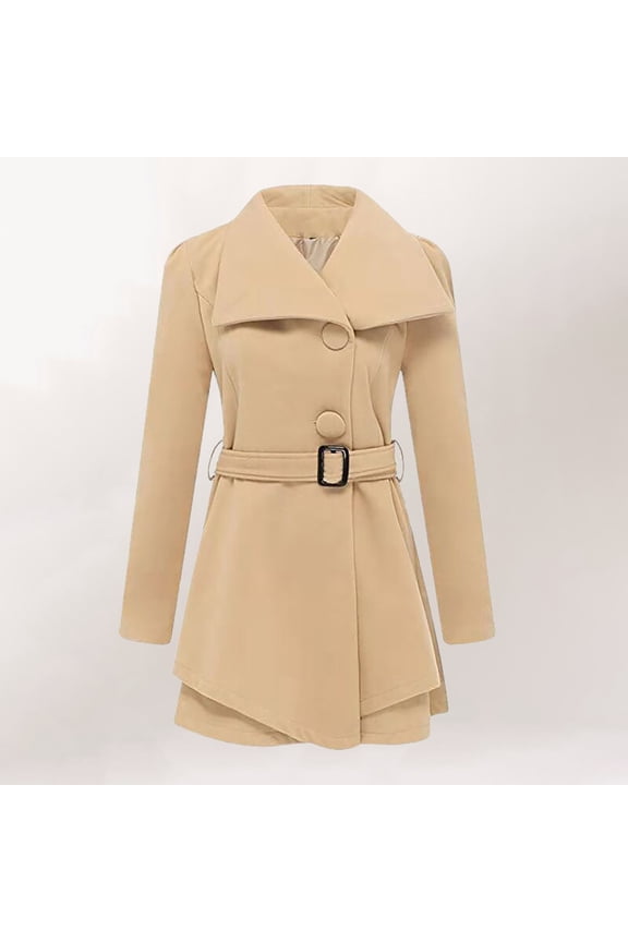 Women's Fashion Winter Coats Notched Lapel Double Peacoat Solid Warm Trench Coat A Line Elegant Dress plus Size Ski Tops Women Wool Dress Rain Jacket for plus Size Women Winter Trench Coat Women Long