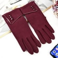 thumbnail image 1 of Women's Fashion Winter Gloves with Bow Decoration, Plush Lined Warm Gloves, Soft Lining Touchscreen Gloves, Elegant Cold Weather Dress Gloves for Daily Wear Red, 1 of 5