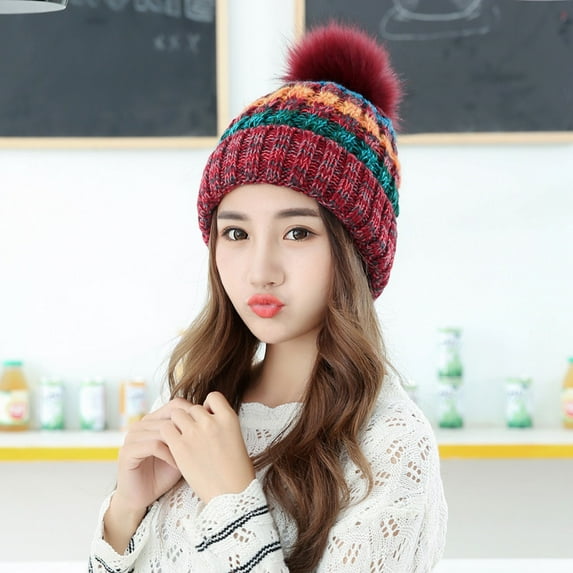 Women's Fashion Winter Warm Beanie Hat Fleece Knit Ski Skull Cap With Pompom