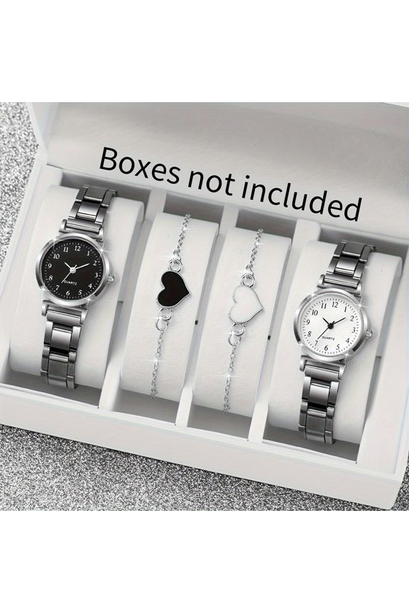 Women’s Fashion Wristwatch Set, Round Small Digital Dial, Quartz Movement, Includes 2 or 4 Pieces, Watch and Watch Box, Box Not Included