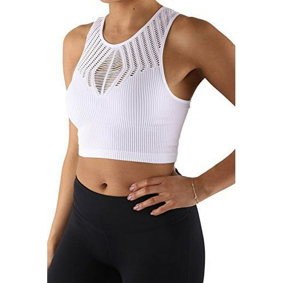 Women's Fashion Yoga Crop Top Comforts Pads Sports Mesh Bra Racer Back Impact