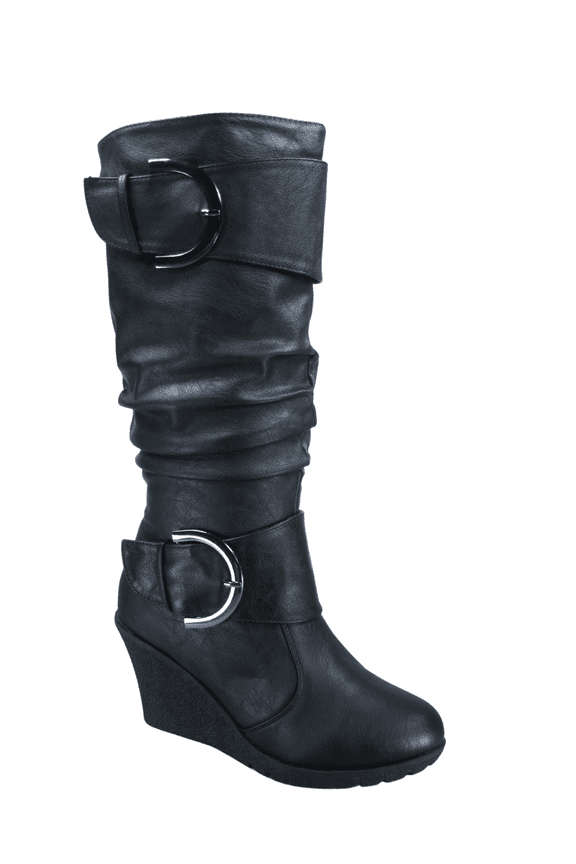 Women's Fashion Zip Knee High Boots Casual Wedge Heel Winter Shoes ( Black, 11)