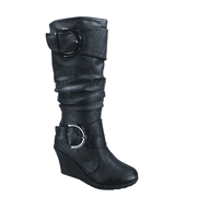 Women's Fashion Zip Knee High Boots Casual Wedge Heel Winter Shoes ( Black, 5)
