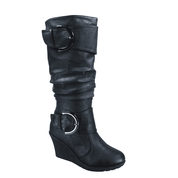 Women's Fashion Zip Knee High Boots Casual Wedge Heel Winter Shoes ( Black, 5)