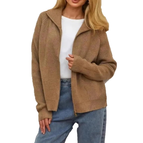 Women's Fashion Zipper Long-sleeved Loose Jacket Navy XXL